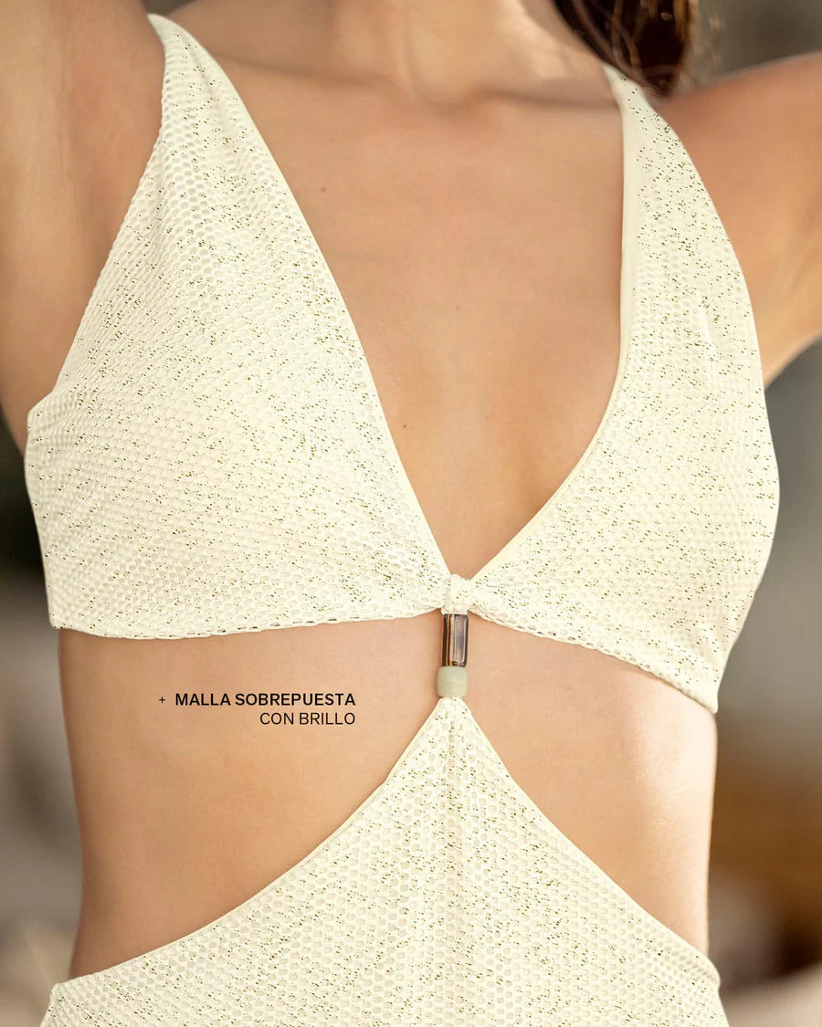 Trikini Crudo Lúrex Enrejado. M/L y L/XL: