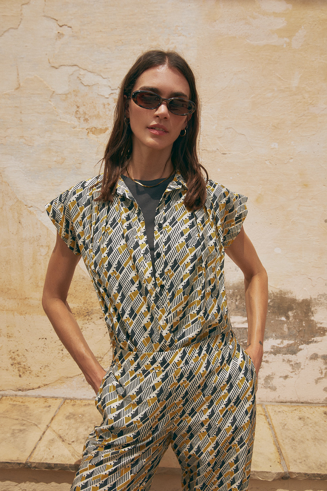 Blusa Zion  Geométrico Mostaza