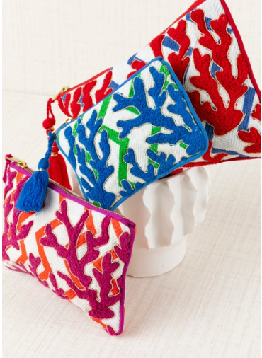 Pouchette Bordado Mini Coral Azul