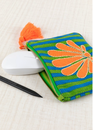 Pouchette Bordado Mediano Rayas Azul-Verde