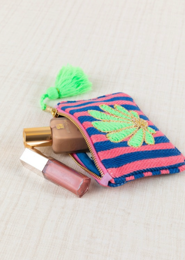 Pouchette Bordado Mini Rosa-Azul