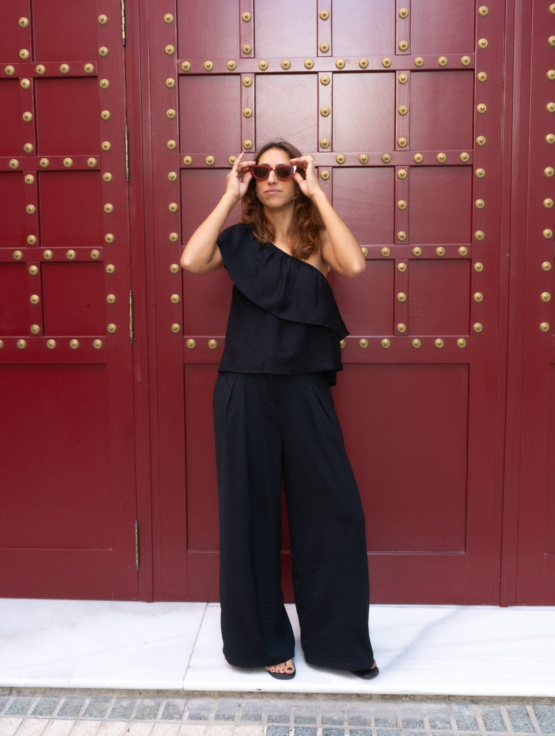 Palazzo Varuk Crep Rugoso Negro