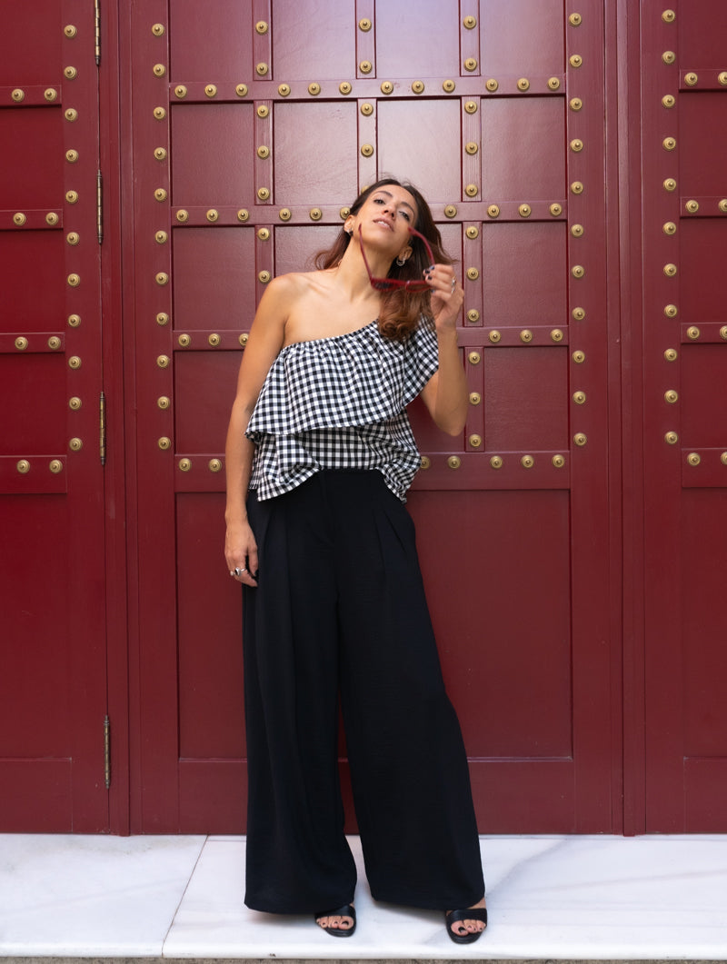 Palazzo Varuk Crep Rugoso Negro