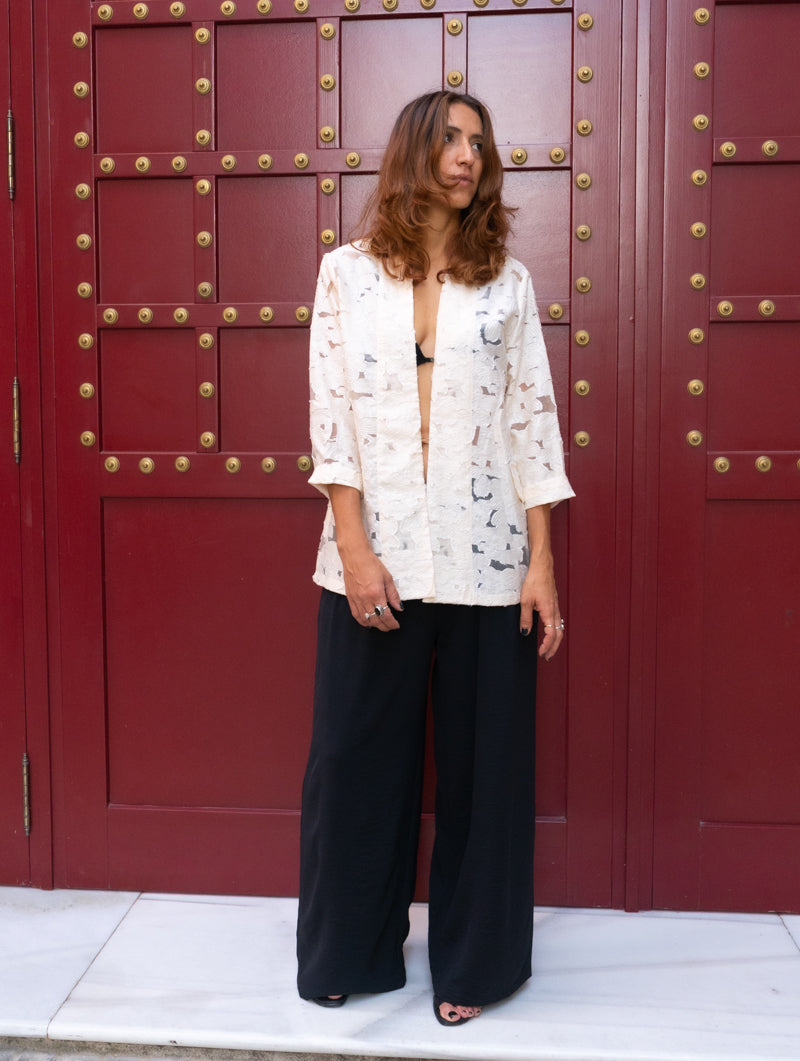 Palazzo Varuk Crep Rugoso Negro