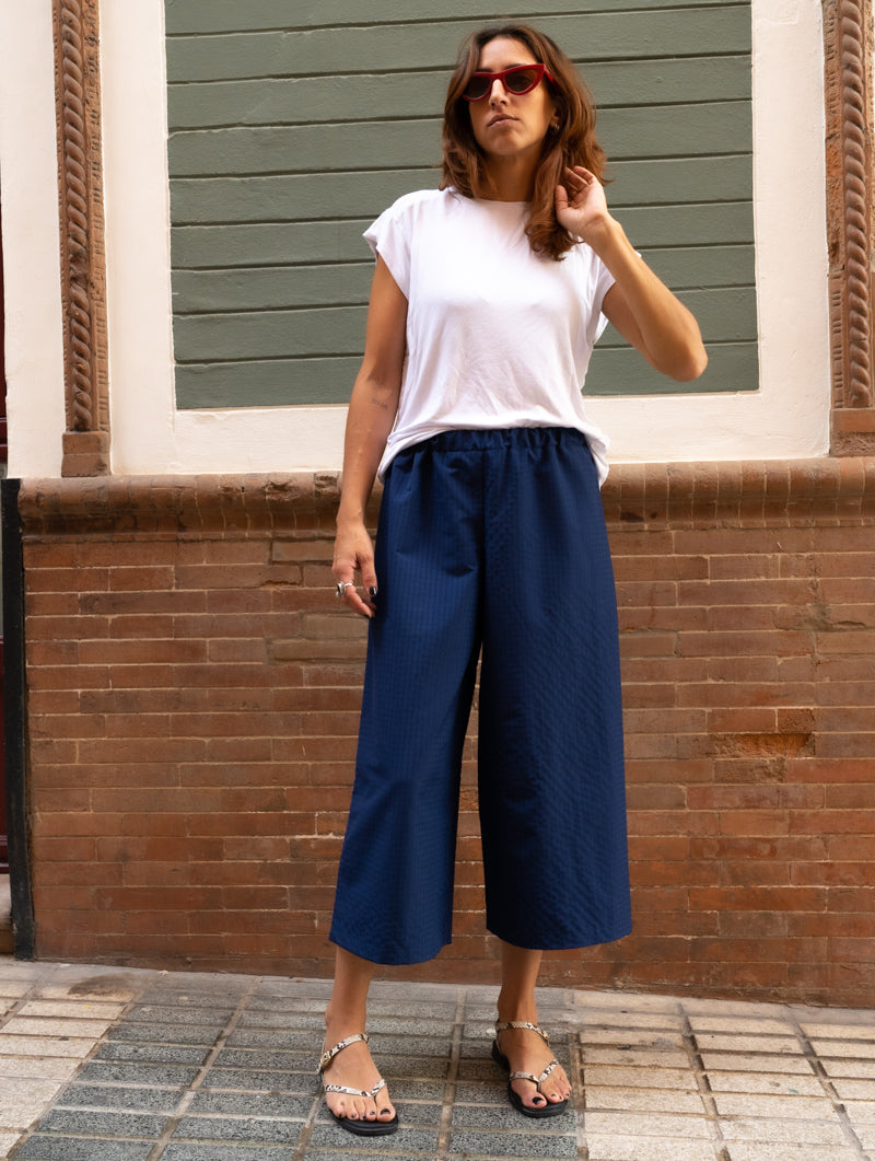 Culotte Vichy Gofrado Azul Marino