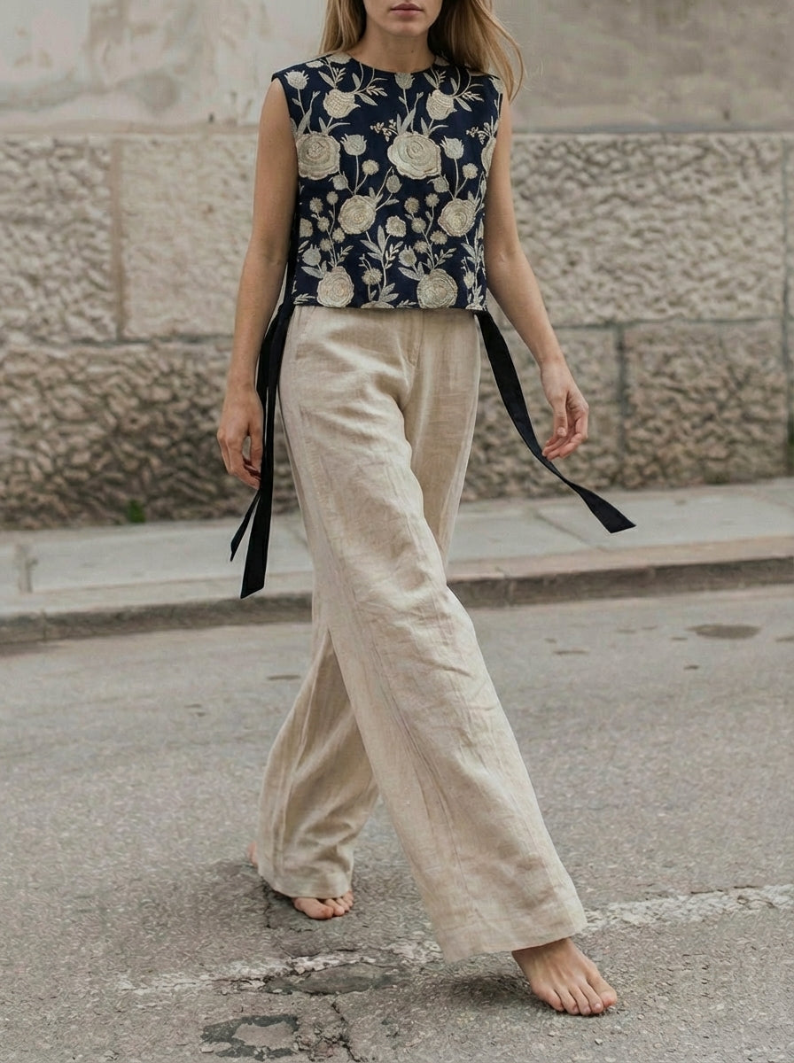 Chaleco Loto Azul y Beige