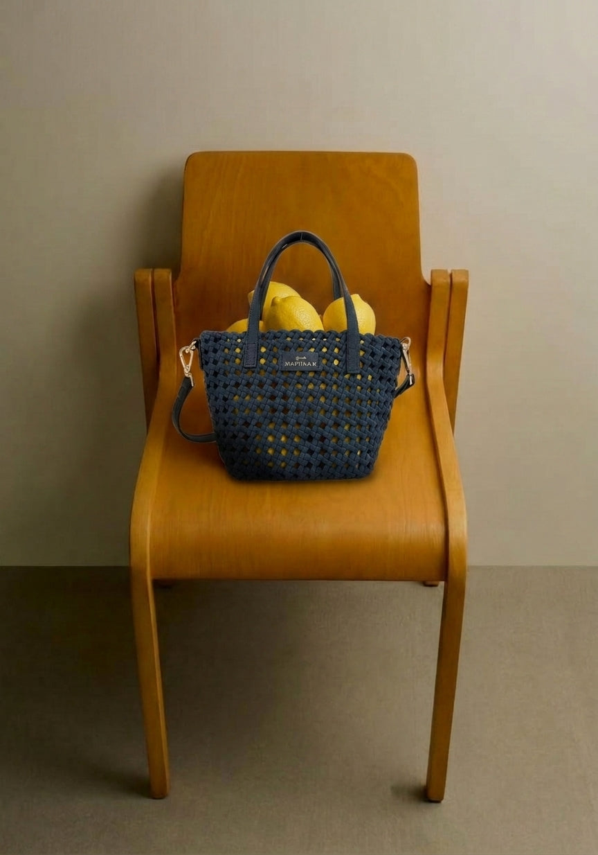 Bolso Mini Trenzado Raso Marino