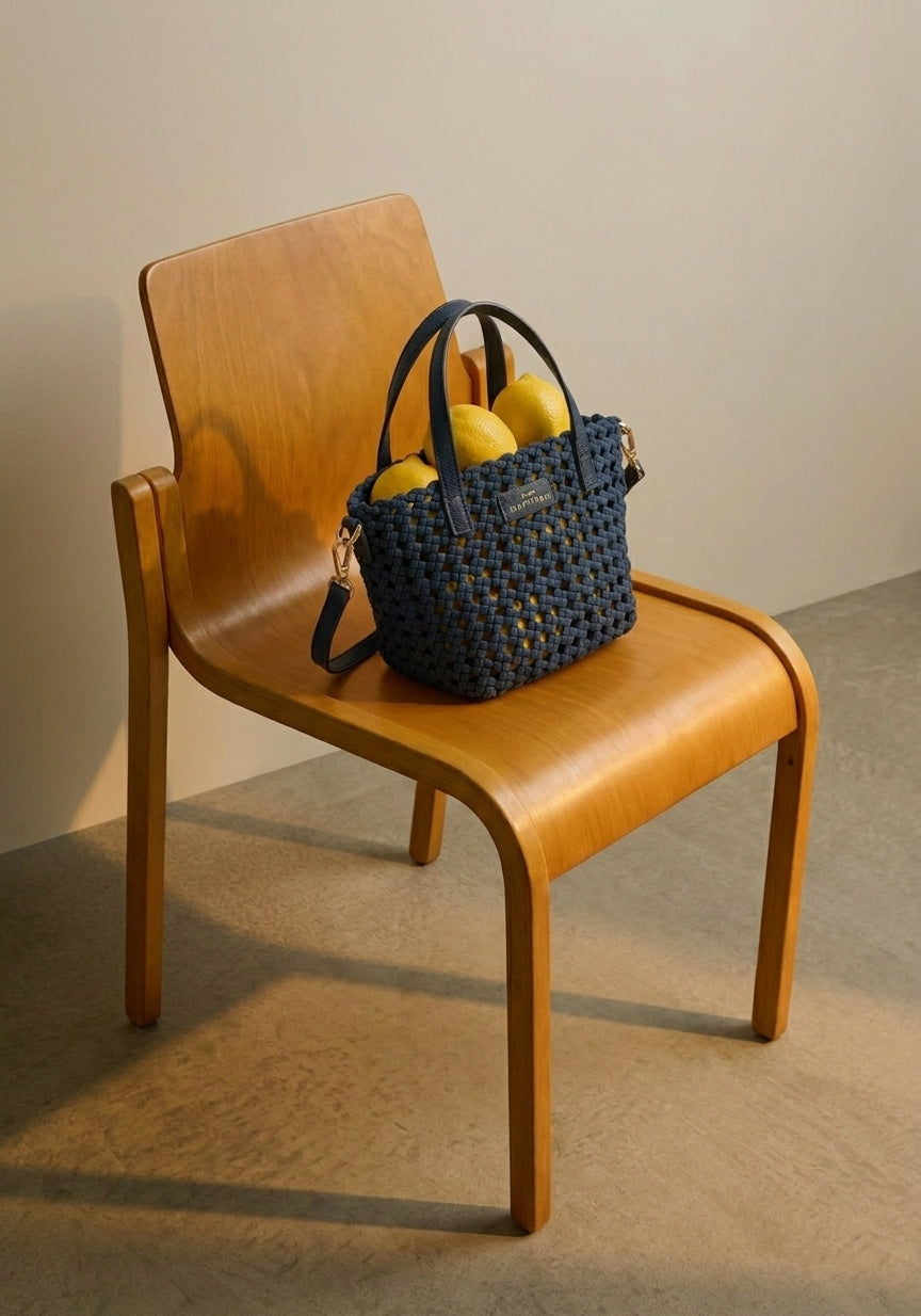 Bolso Mini Trenzado Raso Marino