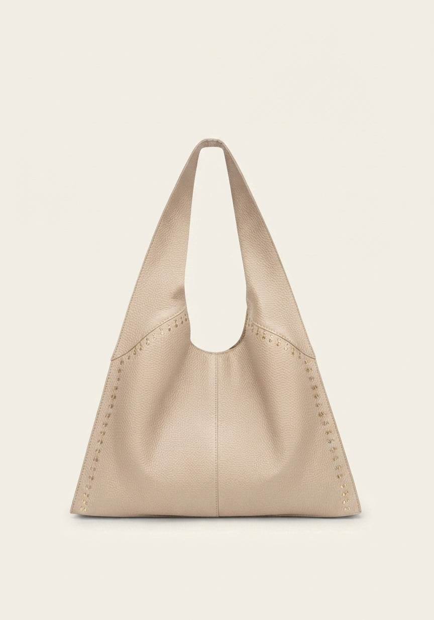 Hobo Plano Piel Tachas Beige