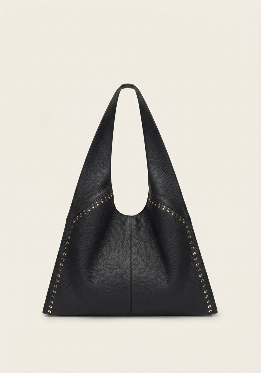 Hobo Plano Piel Tachas Negro