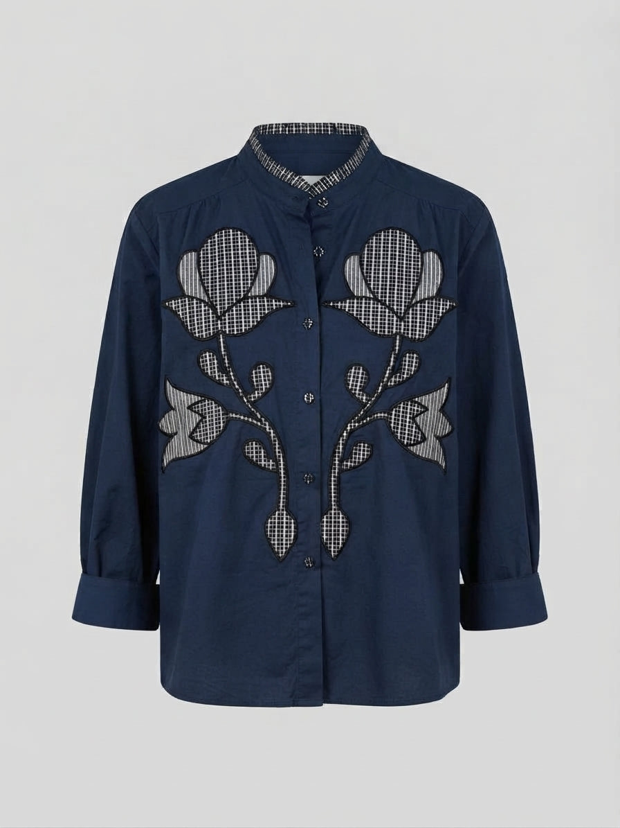 Blusa Patchwork Floral Azul Marino