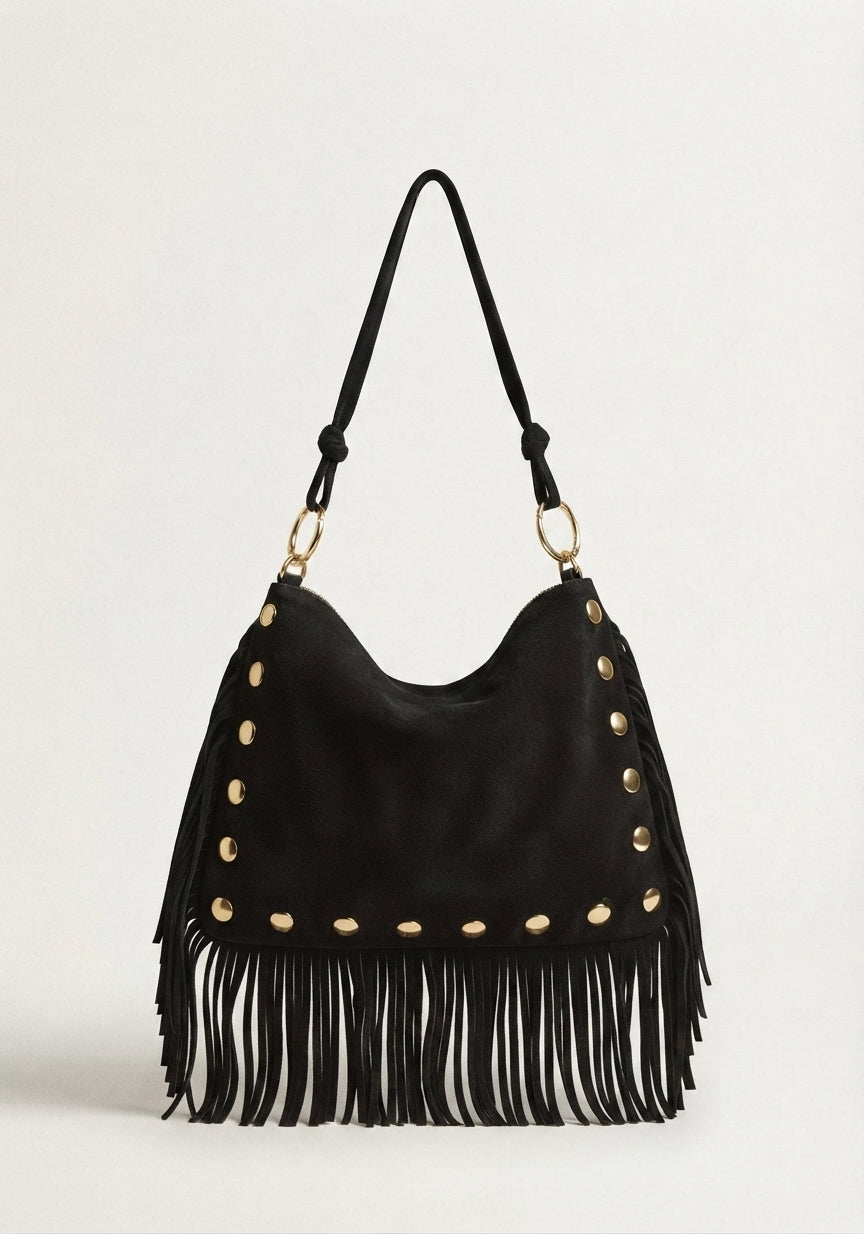 Bolso Hobo Pouch Serraje Negro