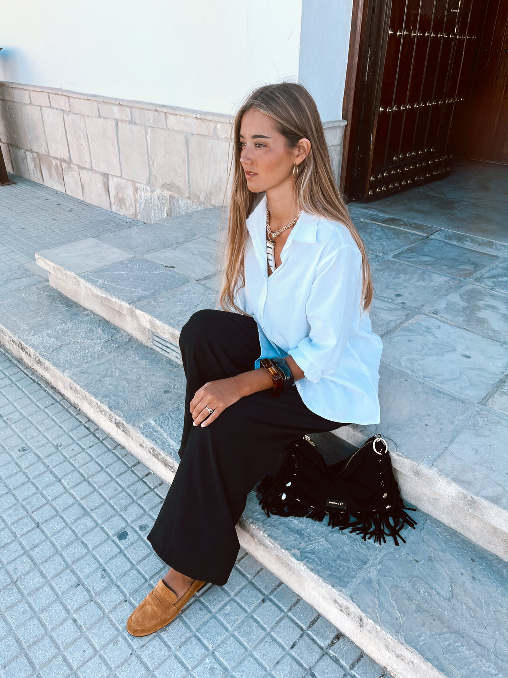Bolso Hobo Pouch Serraje Negro