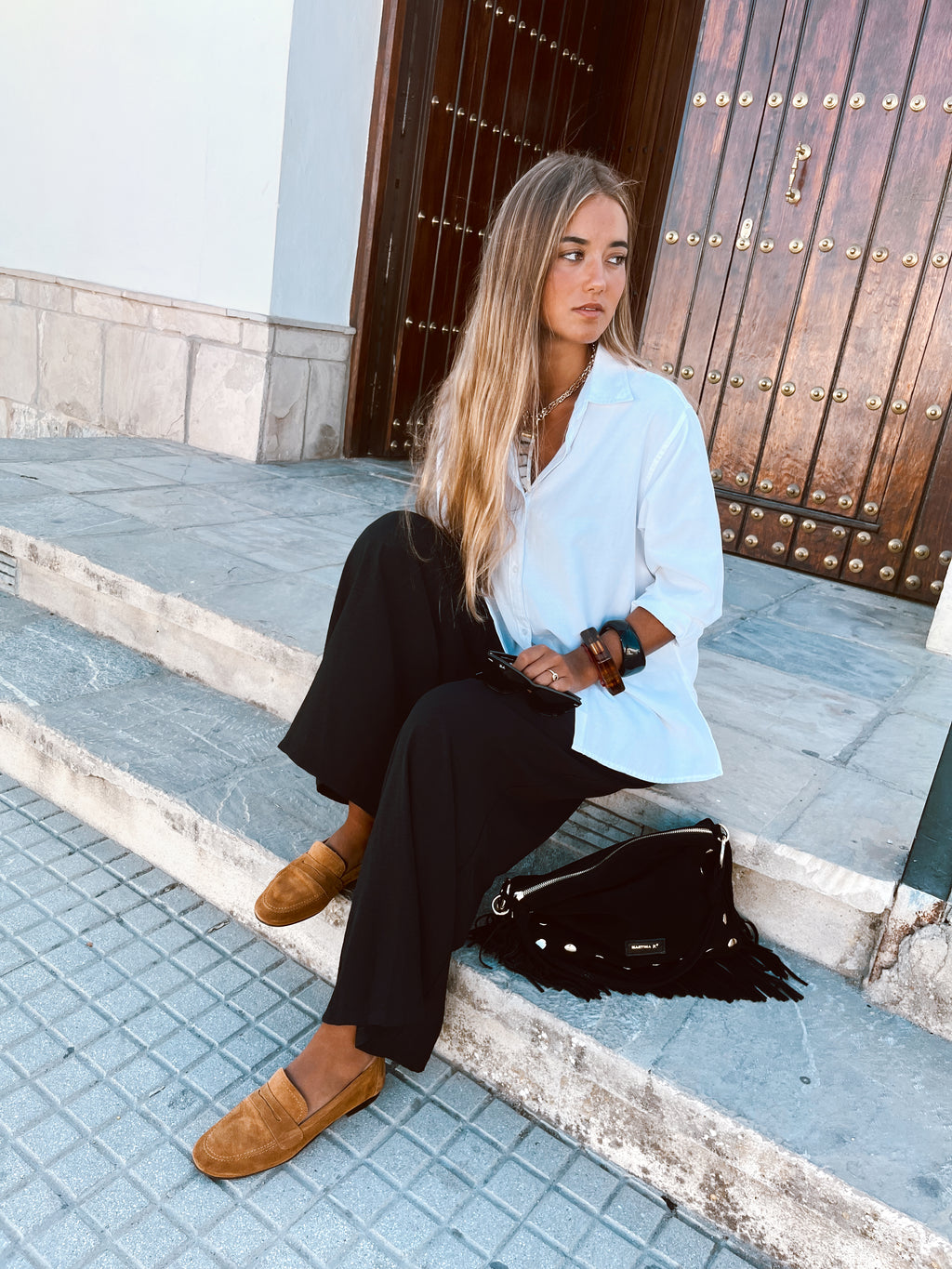 Bolso Hobo Pouch Serraje Negro