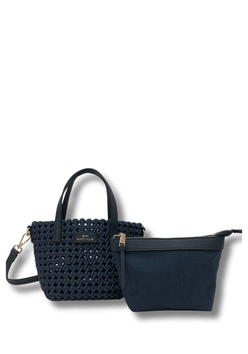 Bolso Mini Trenzado Raso Marino