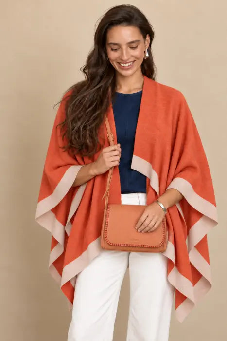 Poncho Bicolor  Reversible Naranja-Topo