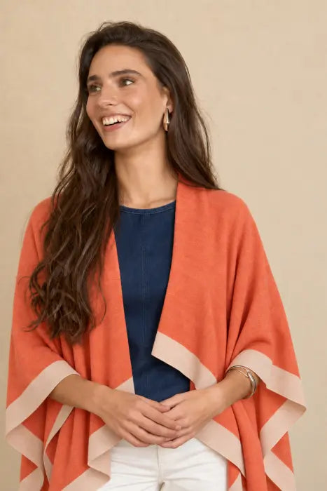 Poncho Bicolor  Reversible Naranja-Topo