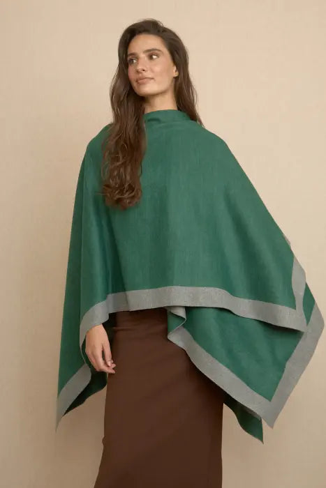 Poncho Bicolor  Reversible Verde-Gris