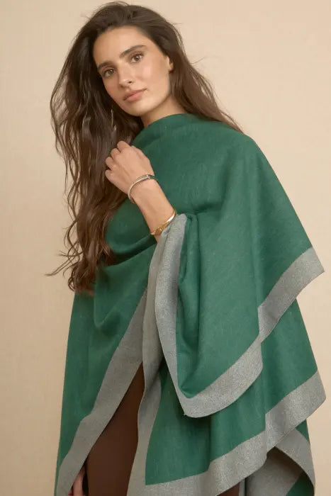 Poncho Bicolor  Reversible Verde-Gris